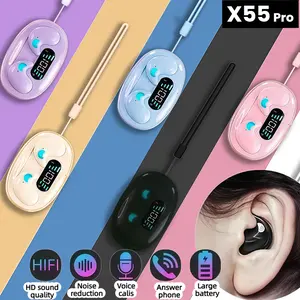 TWS Wireless Headphone Ｘ55 Upgrade Mini Bluetooth Headphone  Umur baterai panjang High-fidelity kualitas suara ultra-bass tidur headphone gift lanyards earphone & headphone in Black headset
