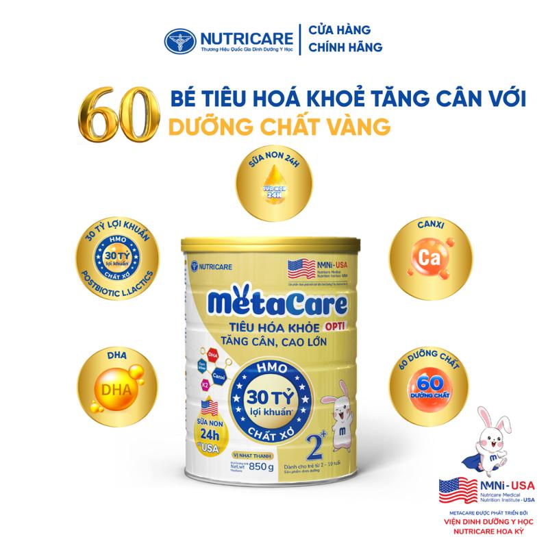 Sữa Bột METACARE OPTI Nutricare Tiêu Hoá Khoẻ Tăng Cân Cao Lớn Tăng Cường Đề Kháng Vị Thanh Nhạt Bé 2-10 Tuổi 850G