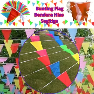 Bendera Kain Segitiga Renteng Renceng Warna Warni Merah Putih Umbul Umbul Bendera Hias Festival Bunting Flag Set 15 Pcs