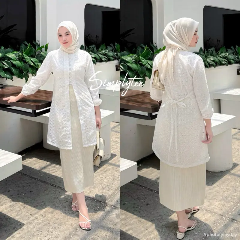 SIMPLYTEE - Mazaya Tunik Embroidery / Tunik Katun Bordir / Kebaya Modern / Baju Kondangan / Tunik Bordir / Dress Lebaran / Tunik / Tunik Wanita / Tunik bordir Putih