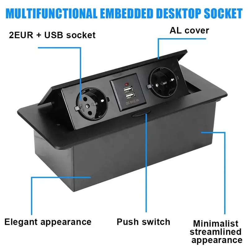 [Ready Stock]Stop Kontak Tanam Meja Soket pop-up 3lubang Desktop Tertanam Stopkontak Floor/Desk outlet 3