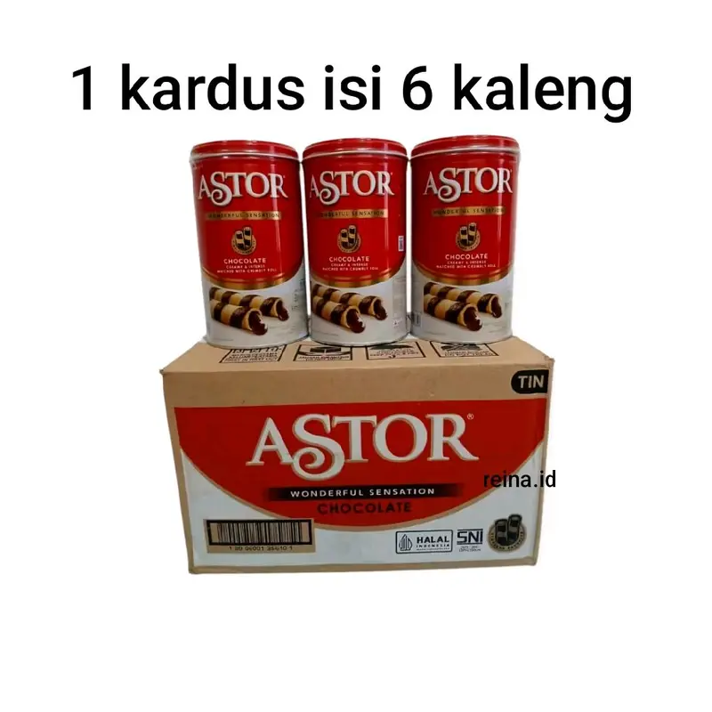 1 kardus isi 6 kaleng Astor wafer roll rasa cokelat Cemilan Snack Kering Toples 0