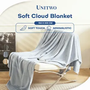 UNITWO ID [SELIMUT BLANKET] Selimut Bulu Cloud Soft Motif Polos Minimalis –  Selimut Bulu Halus Ringan, Lembut Super Nyaman Aesthetic dan Stylish MT 150CM X 200CM
