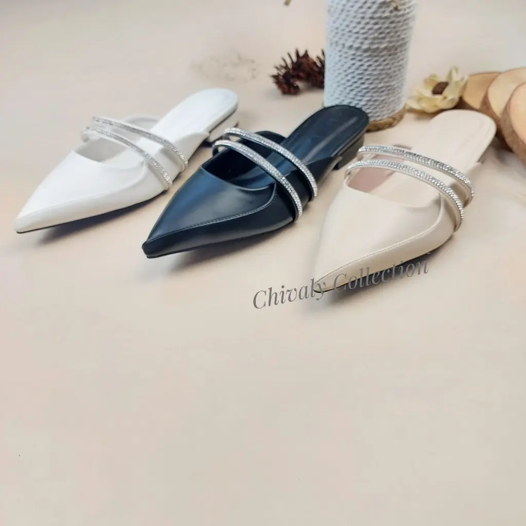 Chivaly Collection Zeneeta Sepatu Sandal Heels Wanita Mules Hak 2 Cm