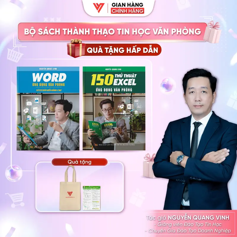 Combo 2 sách Word và sách 150 Tình Huống Excel Ứng Dụng Văn Phòng - Nguyễn Quang Vinh - Tặng Túi Vải + Bảng Hàm Excel 0