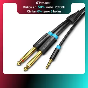 VENTION Kabel Aux Splitter 3.5mm to 2x 6.5mm TRS to TS Gold Plated Male Accessories Black