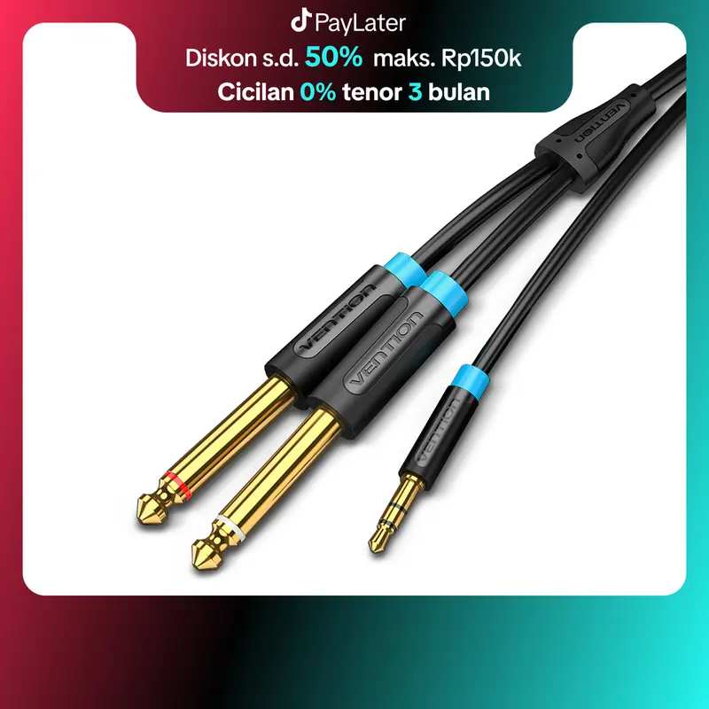 VENTION Kabel Aux Splitter 3.5mm to 2x 6.5mm TRS to TS Gold Plated Male Accessories Black 0