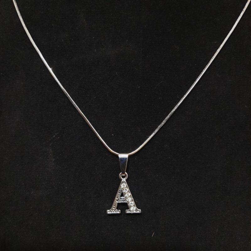(COD)Kalung Nama Titanium Anti Karat/Anti Gatal/Kalung Wanita Rhodium Inisial Nama A sampai Z 5