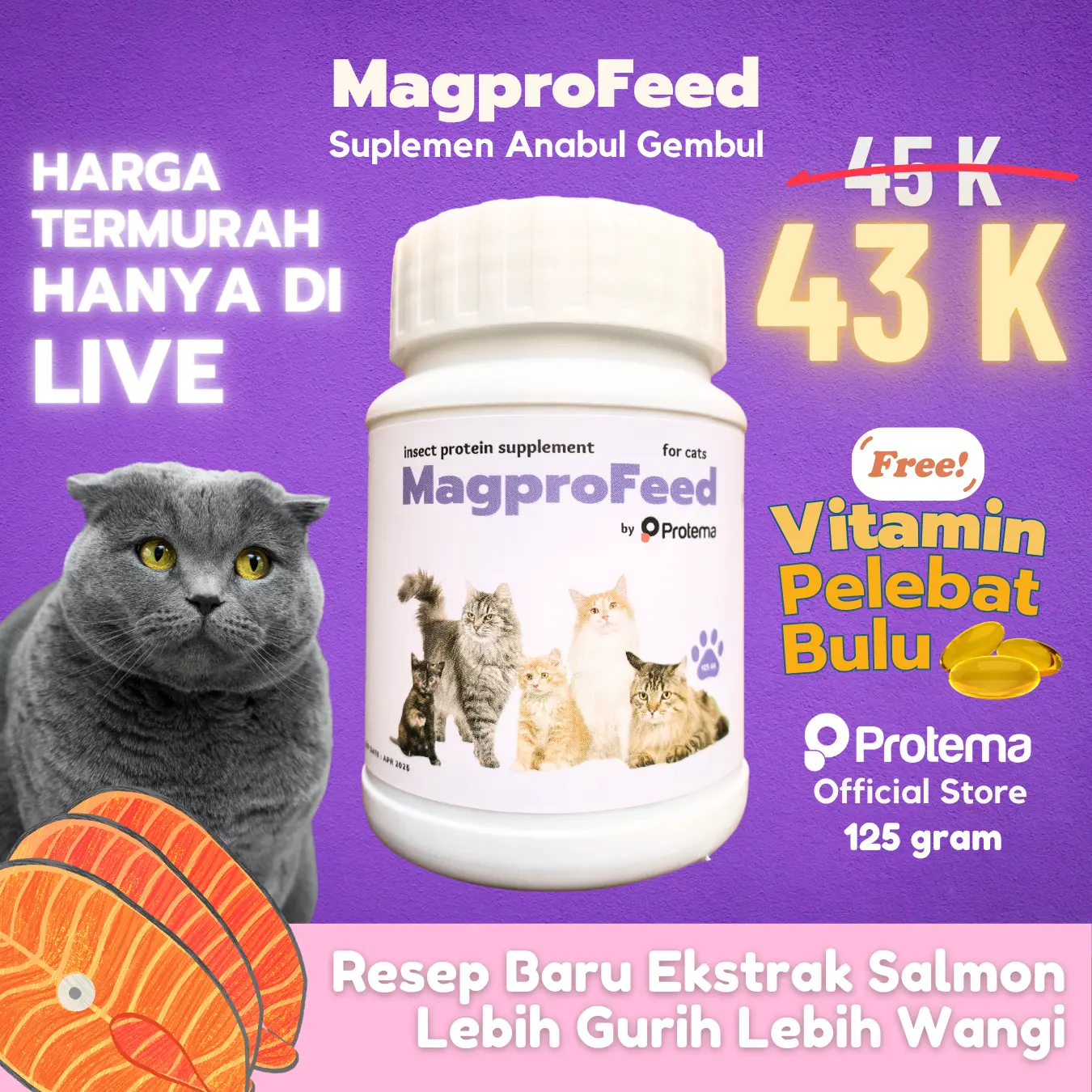 MAGPROFEED - VITAMIN KUCING 125GR | Penggembul Anabul, Penambah Nafsu Makan, Bulu Panjang, Cegah Kerontokan, Hypoallergernic