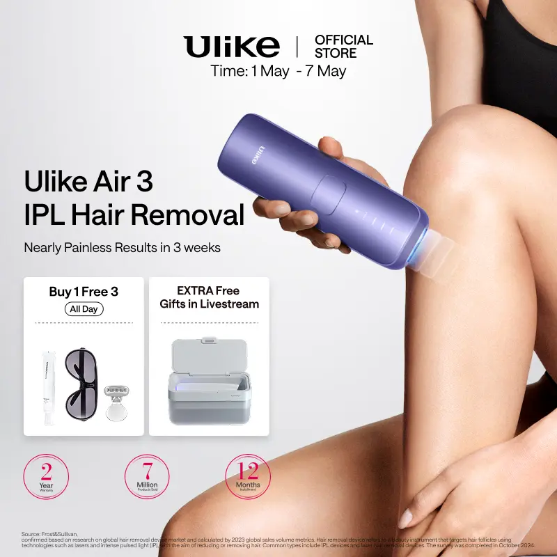 Shop【BUY 1 FREE 3】NEW Ulike Sapphire AIR-3 IPL Laser Hair Removal Painless Results in 3 weeks and 0.7s/flash with automatic continuous