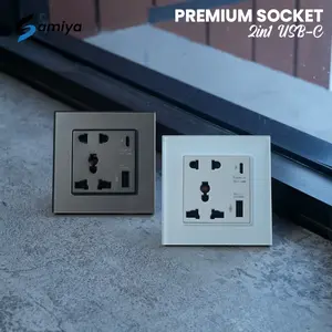 colokan listrik lengkap power socket 2in1 USB charging TYPE A TYPE C / stop kontak premium international universal lubang kaki 2 dan kaki 3