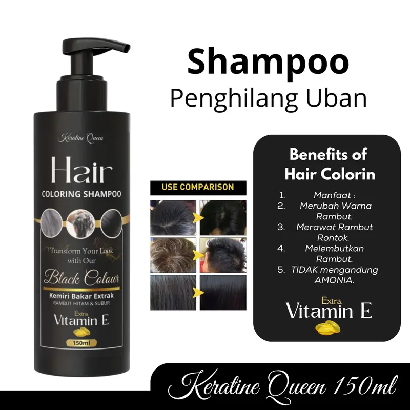 Hair Color Shampoo Penghitam Rambut Uban By Keratine Queen Shampoo - BLACK 0