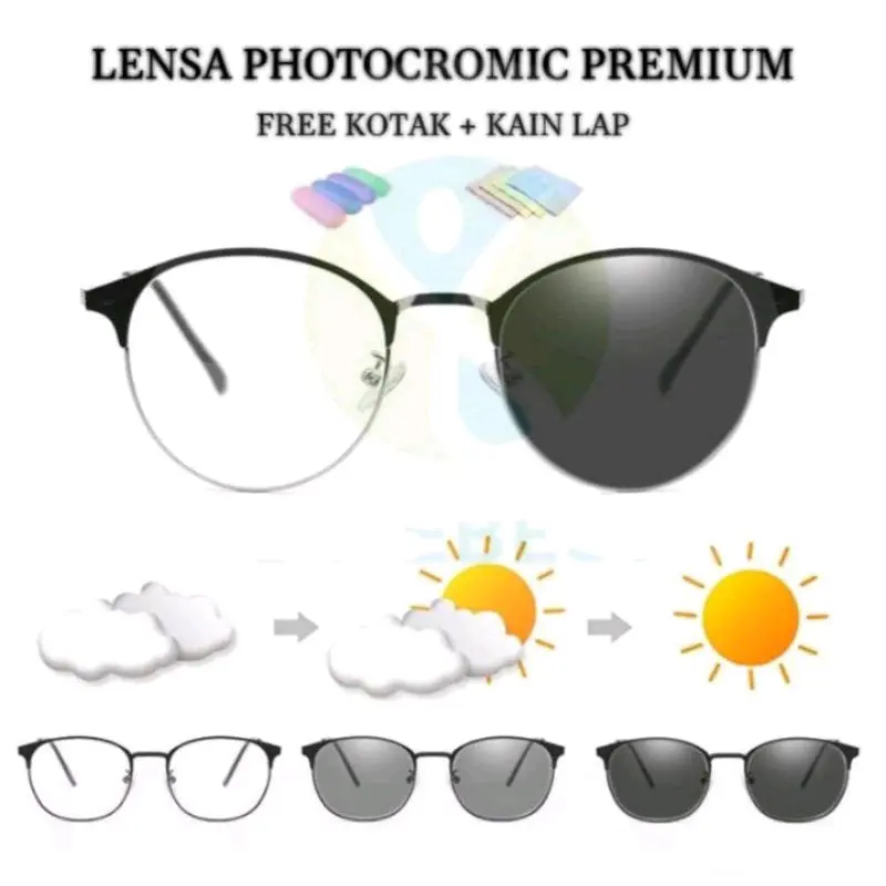 (Dapat box+Lap) Kacamata photocromic 2in1 anti radiasi lensa Dewasa Perempuan laki-laki Eyewear Glasses