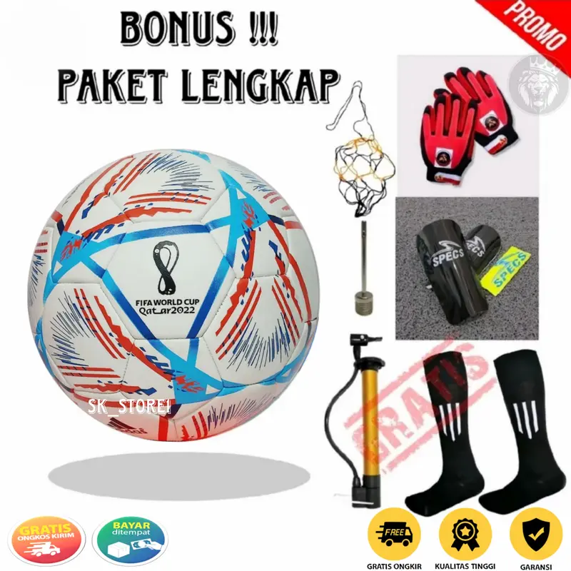 Bola Sepak Murah Size 5 Buat Anak Anak Jahitan Manual Lapang Rumput Bonus Sarung Tangan Dan Alat Pompa 3