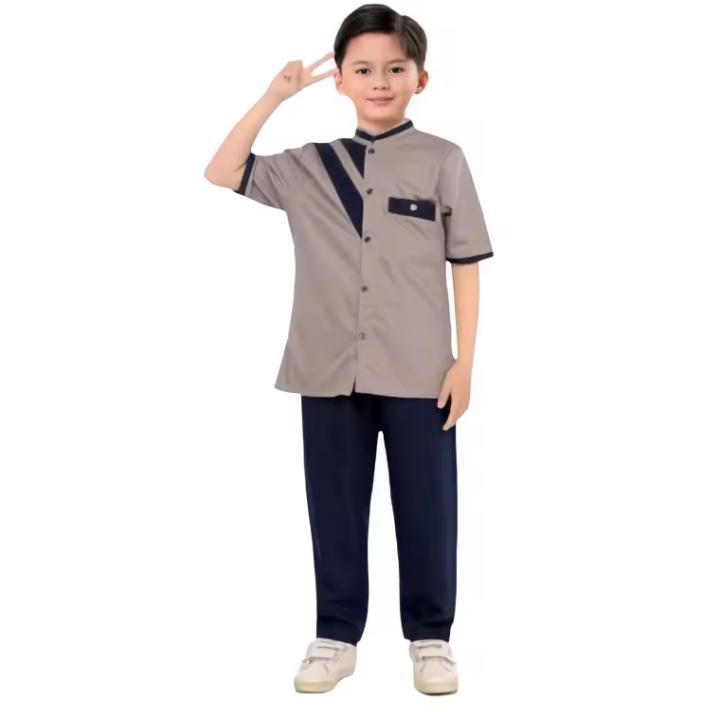 Setelan Koko Hafizh Muslim Anak Lengan Pendek Bahan Poly Micro Usia 1-12 Tahun Baju Katun Celana 0