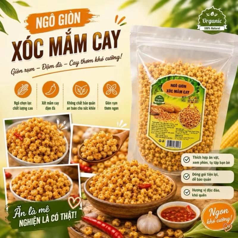 Ngô Sấy Giòn Xóc Mắm Cay 500gr, Ngô Giòn Xóc Măm, Ngô Cay, đồ ăn vặt