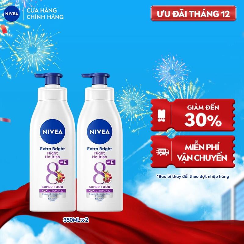   2  Bộ 2 Sữa Dưỡng Thể Ban Đêm NIVEA 8 Super Foods Dưỡng Sáng Da | Phục Hồi Da  350 ml  - 98412x2 Dưỡng Da Body Nữ 