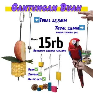 Tusukan jagung Tiang Javelin Parrot tusukan jagung, kayu gigitan dan Gantungan buah