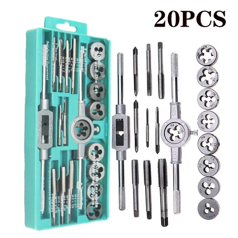 Hand Tap and Die 8/12/20 Pcs Set Alat Snai Dan Tap Ulir Dart Mur Baut M3-M12 - Tap and Die Set Alat Snai Senai and Tap Die Tapping Pembuat Ulir Drat Luar Baut Dan Dalam Set 8 Pcs