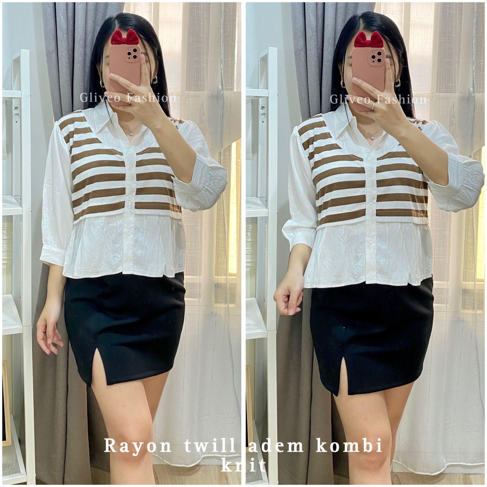 GLIVEO (COD) - KEMEJA KOMBI SALUR RAYON TWILL ADEM / KEMEJA SALUR WANITA LENGAN PANJANG/ ATASAN LENGAN PANJANG WANITA baju karya stripe