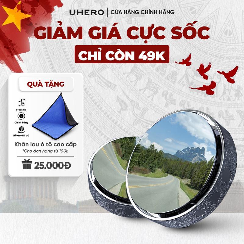 [TẶNG KHĂN] UHERO Cặp Gương Cầu Lồi Góc Rộng GCL01, 03 Gắn Kính Hậu Ô Tô Xoay 360 Xoá Điểm Mù Sử Dụng Đế Hút Không Để Lại Vết Keo Khó Tẩy
