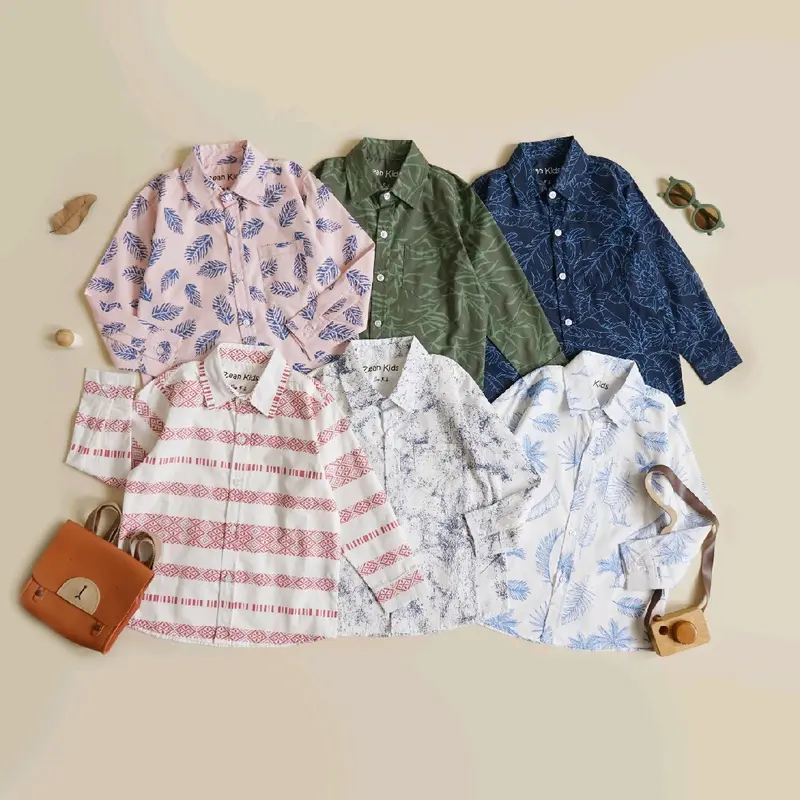 Zean Kids Kemeja Atasan Anak Laki-Laki Motif Bercak blue Lengan Panjang Usia 3 - 14 Tahun 3