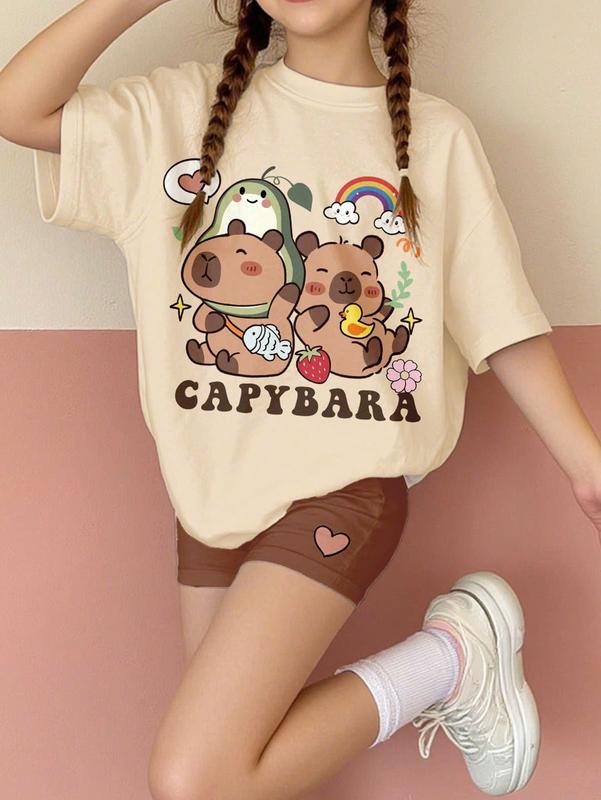 Áo cộc tay cho bé in hình Capybara-helo kitti gồm 8 mầu cực xinh sz14-44kg<D21>