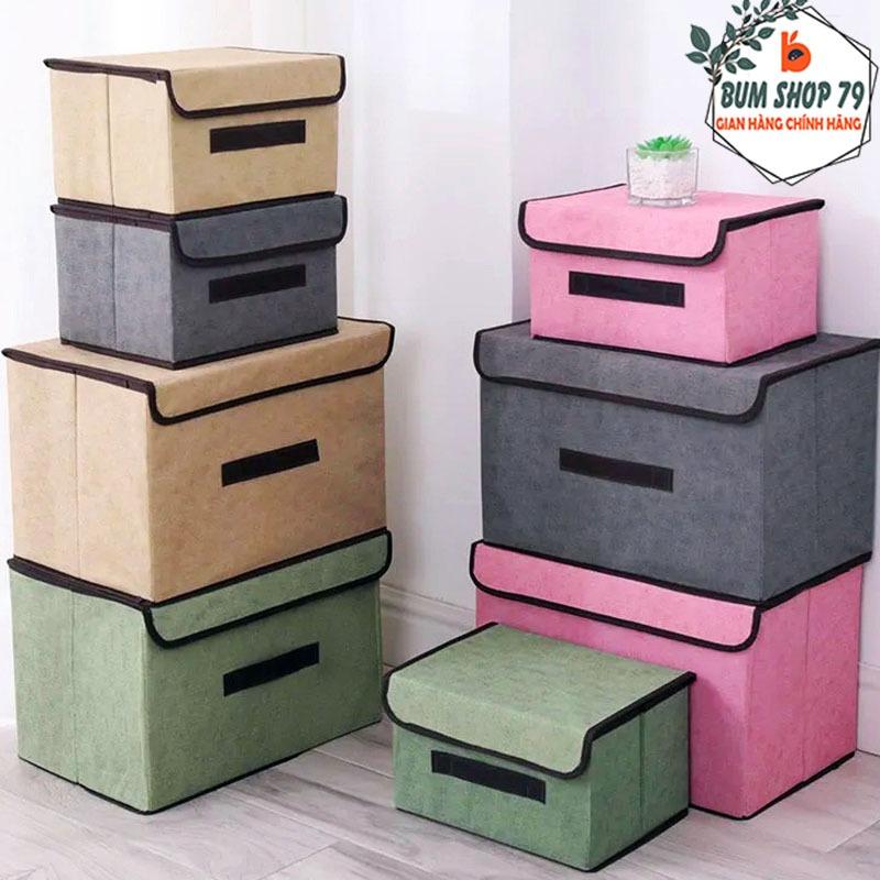 Combo 2 hộp vải đựng đồ gấp gọn có nắp, thùng đựng quần áo đồ chơi đa năng