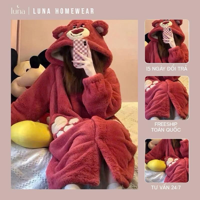 LUNA Váy ngủ lông LOTSO áo choàng lông mềm 2 mặt giữ nhiệt siêu tốt size M L XL 2XL lý tưởng cho mùa đông bộ ngủ lông ấm áp