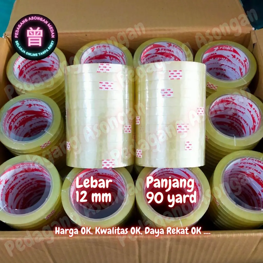 Lakban Bening 1/2 Inch 1 Pack Isi 12 Roll 12mmx90Yard Selotip Transparan Selasiban Isolasi Kualitas