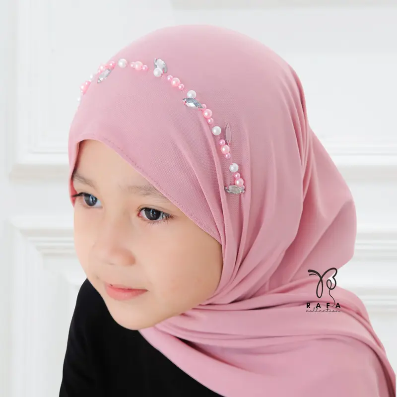 kerudung Pashmina Anak Instan Payet | Pashmina Instan Jersey Premium Polos Nyaman Muslim Variasi Jilbab Kerudung untuk bayi dan balita Serut 3
