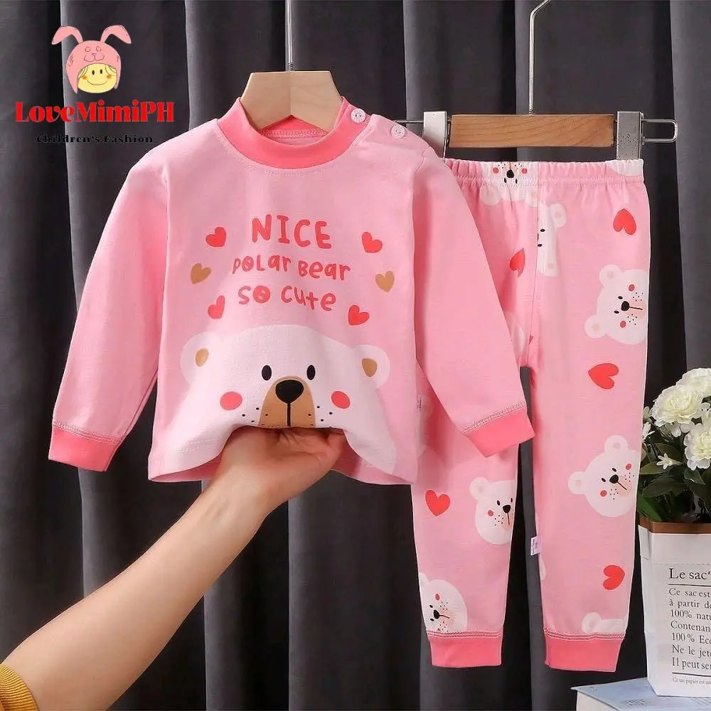 LoveMimiPH | Baby & Kids Long Sleeved Pajama Set Breathable & Comfortable Cotton Fabric Summer Indoor Sleepwear Outfit Made In China