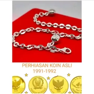 gelang tangan koin asli 1991-1992 gelang tangan rantai Nuri ukir silver anti luntur dan karat