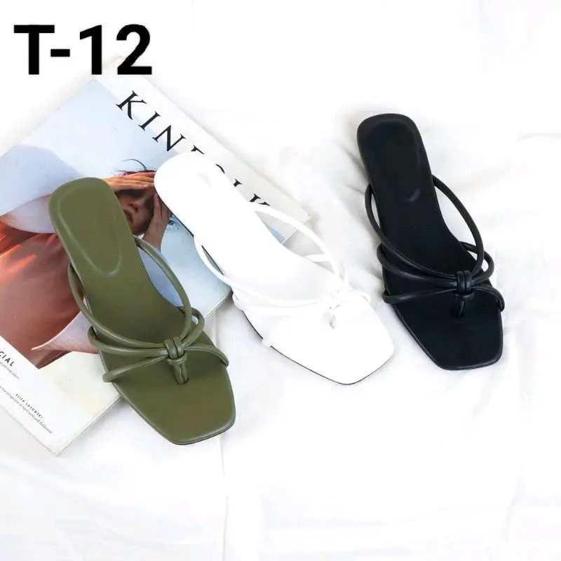 Sendal Flat Wanita Sandal Teplek Motif Tali Silang Putih