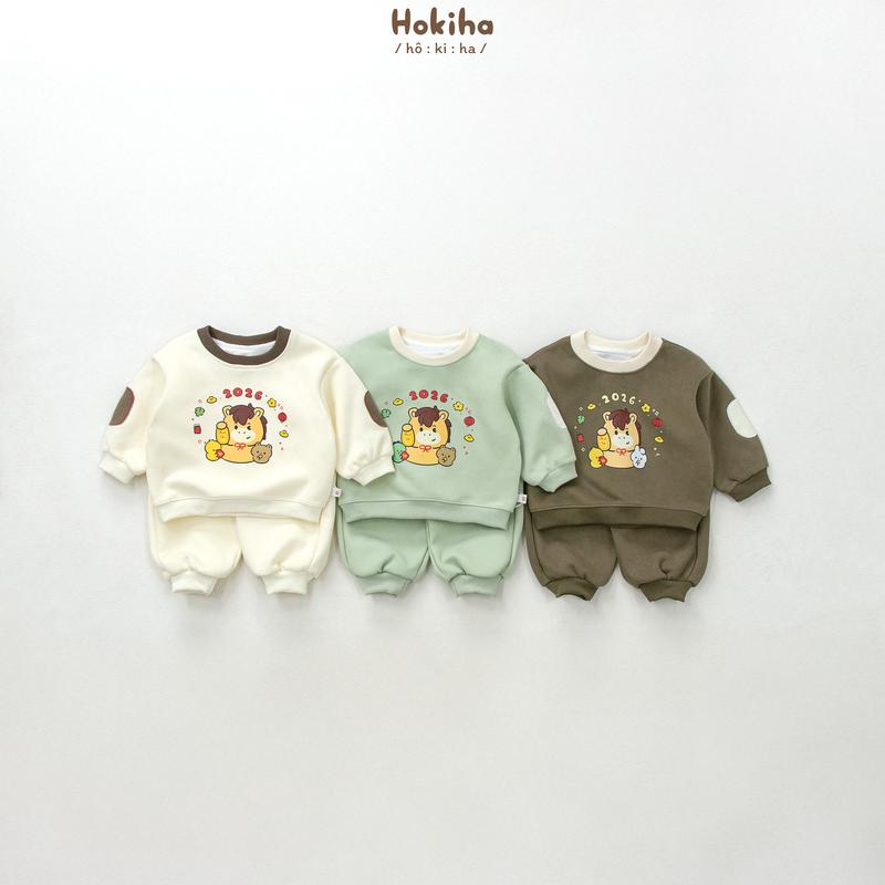 Hokiha B336- Bộ quần áo nỉ đáp tay cho bé trai bé gái hình đáng yêu vải nỉ ép 2 da mềm mịn ấm áp size 8-17kg