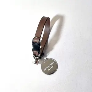 Kalung Kucing Kulit Sintetis Liontin Akrilik Silver Custom Nama