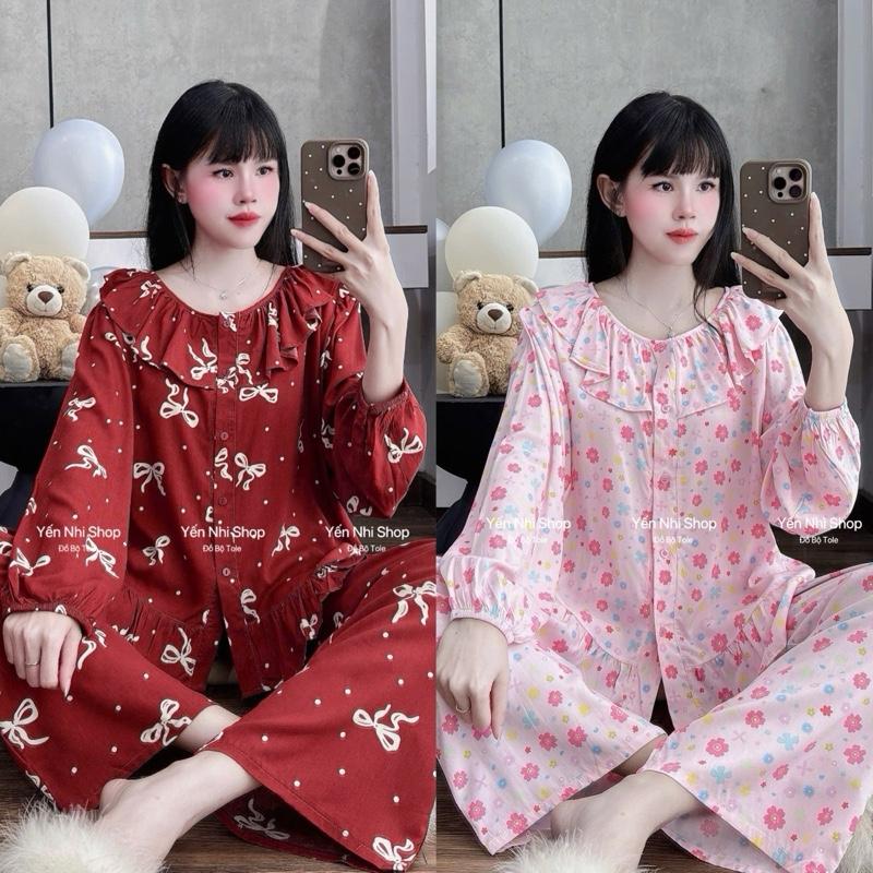 YN001 Đồ Bộ Tole Lanh Nữ L1 40-85kg Thiết Kế Dáng Form Rộng Áo Tay Dài Quần Dài Cổ Bèo