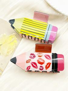 2pcs Pinza para el cabello en forma de lápiz, Regalo de regreso a clases, Accesorio para el cabello dulce de campus, Regalo para maestra, Decoraciones para el cabello divertidas de Año Nuevo