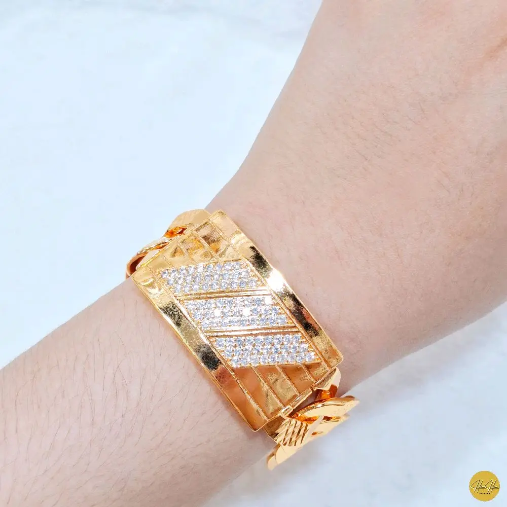 (Beli 2 Bonus 1 Random)Gelang Rantai Plat Motif Jendela Warna Gold 22k Kualitas Premium|Aksesoris Wanita-Anti Karat