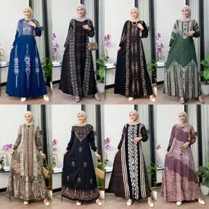 Naya Batik - Gamis Twill Berkualitas Motif Garis Batik Cap Malaman Bukan Sablon Busui Friendly Lengan Panjang Karet Model Tali Samping Full Kancing Dress Wanita Muslim Remaja Tanpa Rempel Nyaman Kain Katun