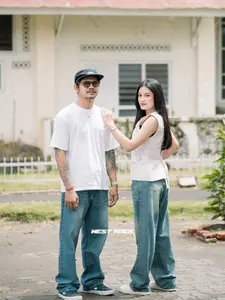 Falh.ltd - Celana Jeans wide leg gombrong  Pria Dan Wanita Wisker green wash 020