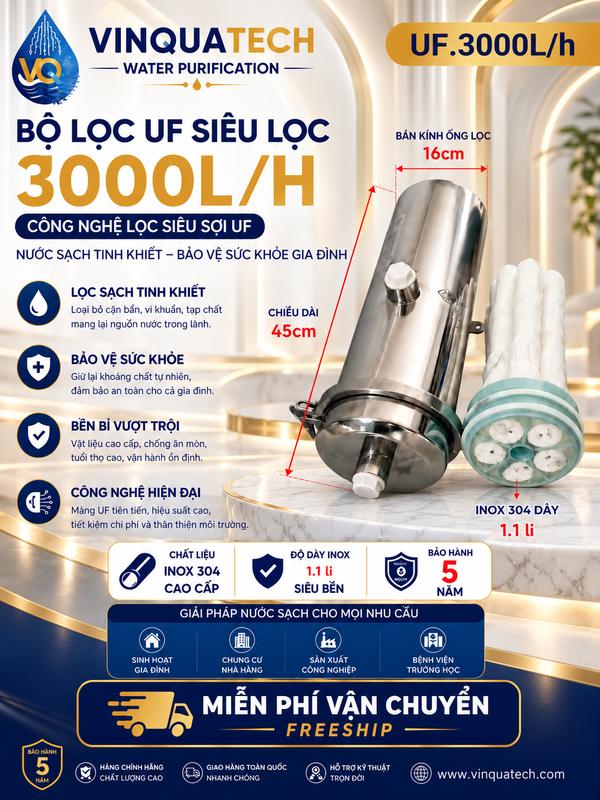 Bộ Lọc UF 3.000L/H Vinquatech - Thiết Bị Lọc Nước Hiệu Suất Cao 3000L/1h