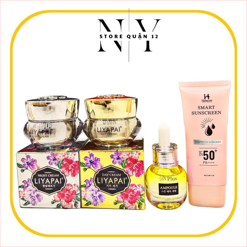 liyapai kem face ngày đêm + kem chống nắng hanacom + serum nám ampoule