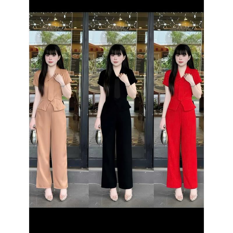 Set thiết kế dành cho nữ B22, thiết kế vest có cavat mix quần dài thanh lịch sang trọng vải lụa mềm mịn mát đủ size s m l xl hoaiphuongxuongmay