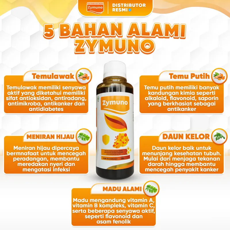 ZYMUNO 2 BOTOL - Madu Herbal Alami Original [BPOM & HALAL] Bahan Honey Syrup Jelly 2