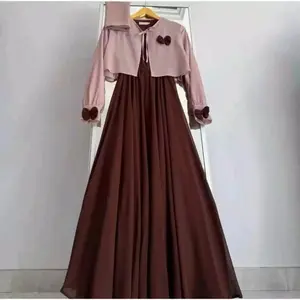 falisha dress gamis rompi terbaru masah kini bahan ceruty baby doll mix pita setelan gamis masah kini
