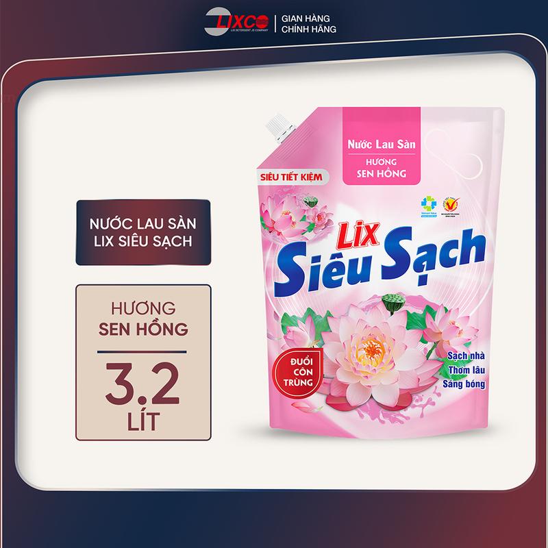 Nước lau sàn siêu sạch hương sen hồng túi 3,2L 15502 sàn sạch sáng bóng