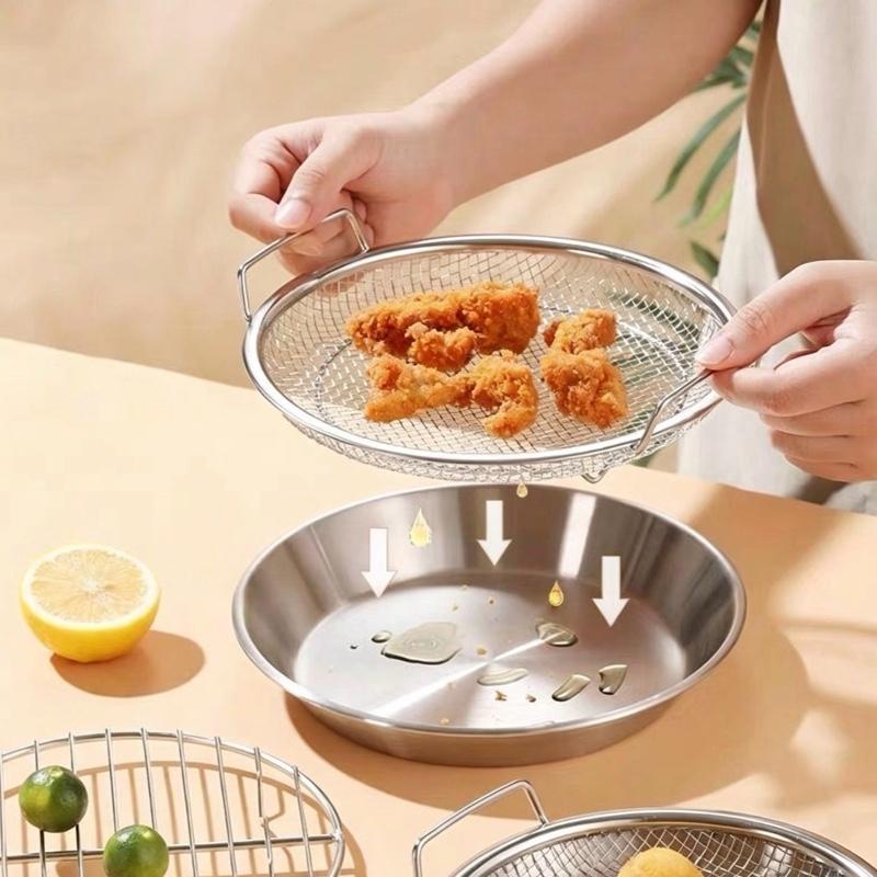 Bộ Khay Đĩa Kèm Vỉ Lưới Lọc Dầu Inox Cao Cấp - Chất Liệu Inox Cao Cấp