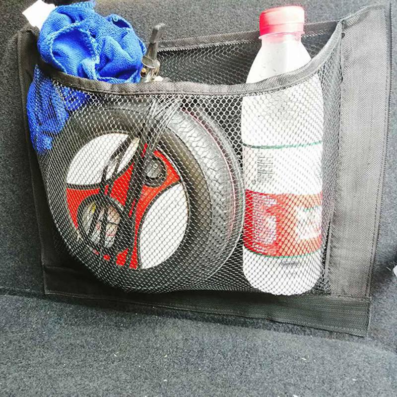 Product Introduction of Car Back Rear Trunk Storage Net Seat Elastic String Net Magic Sticker Mesh Storage Bag Auto Organizer Seat Back Bag 32