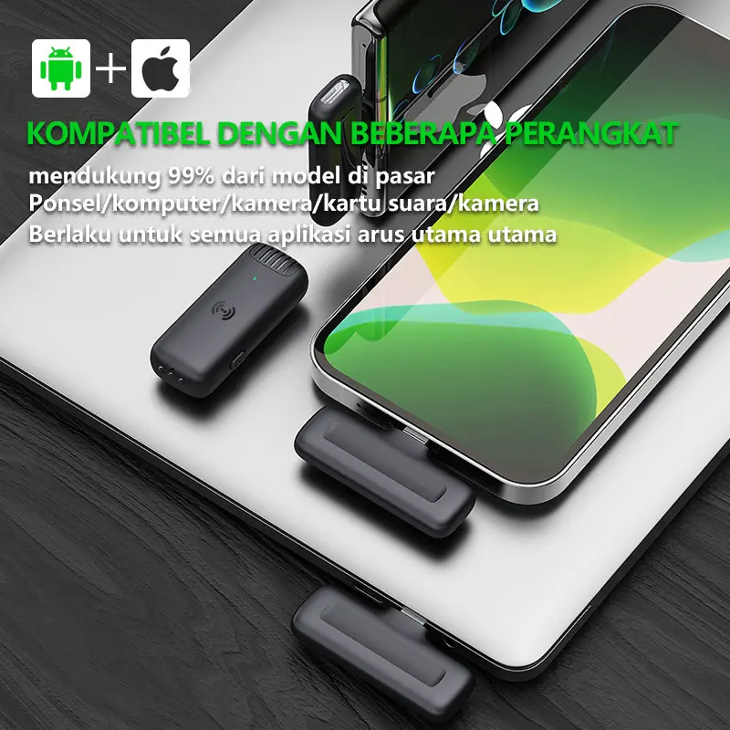 Topspot Mikrofon lavalier mini dengan casing pelindung dan pengisi daya, mikrofon nirkabel portabel plug-and-play,ponsel pintar/komputer/kamera Android, siaran langsung video pendek , mengisi daya ponsel Anda saat merekam Mic Microphone Wireless Bluetooth 7